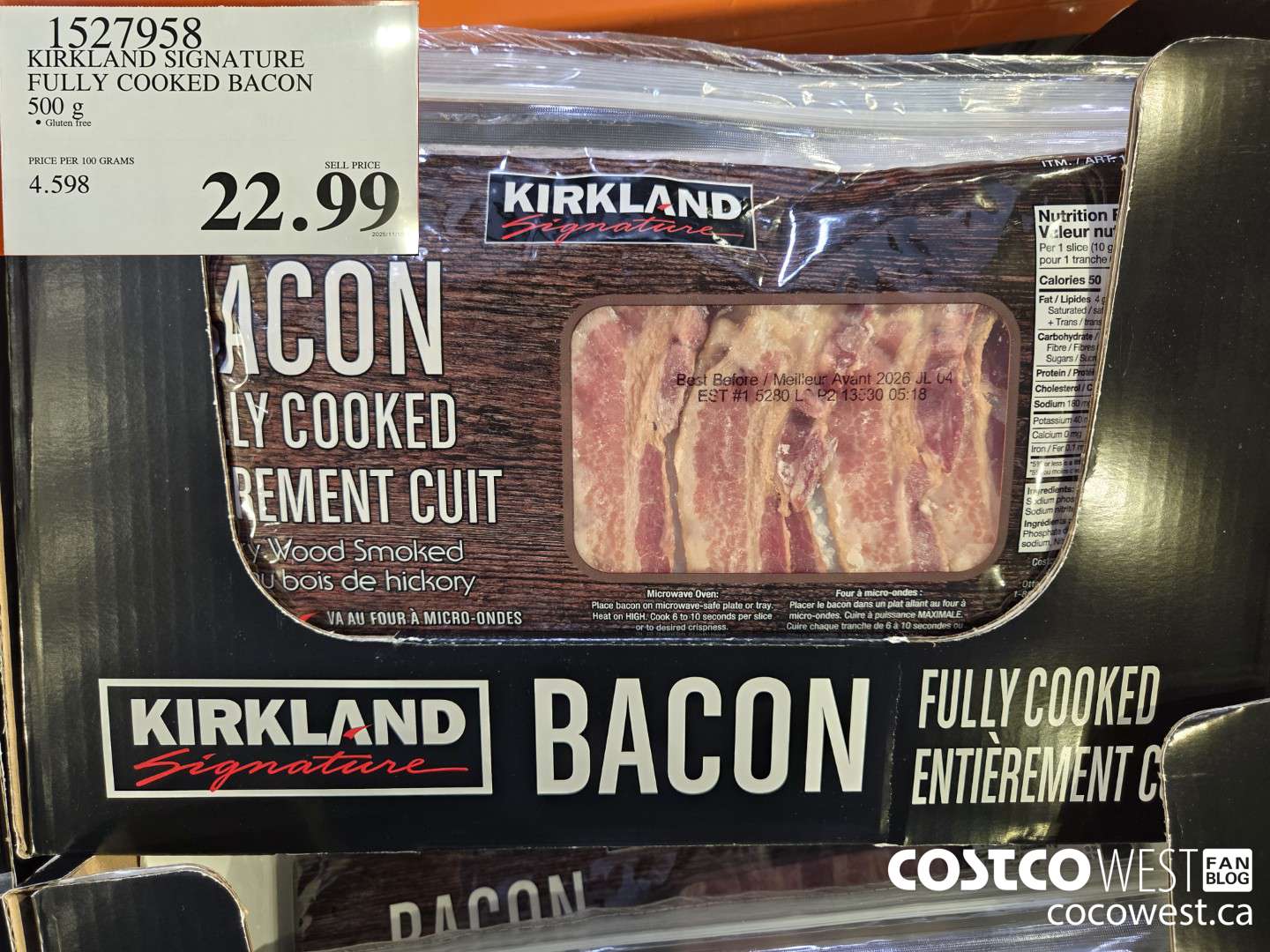 1527958 KIRKLAND SIGNATURE FULLY COOKED BACON 500 g $22.99