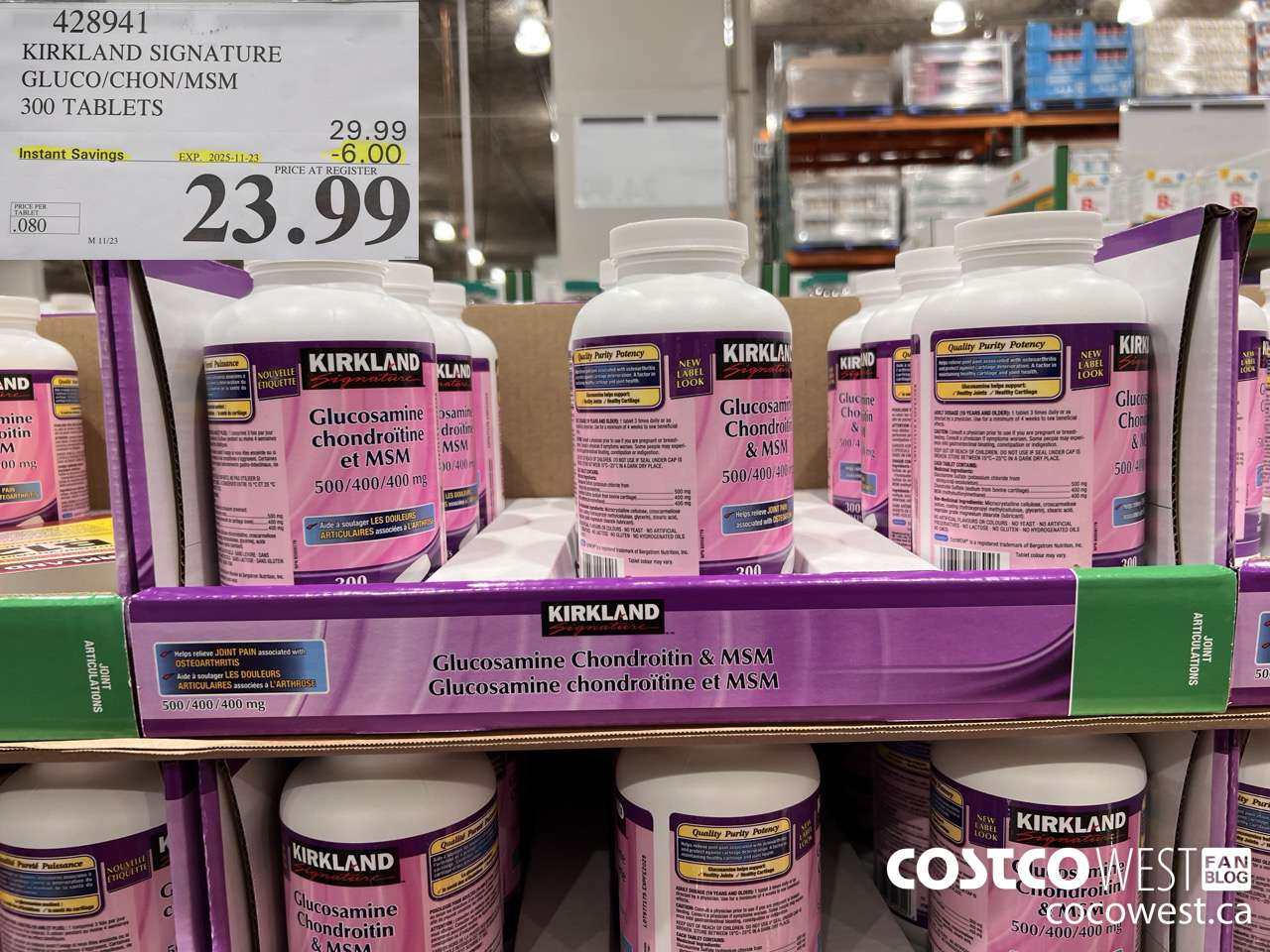 428941 KIRKLAND SIGNATURE GLUCO/CHON/MSM 300 TABLETS ($6.00 INSTANT SAVINGS EXPIRES ON 2025-11-23) $23.99