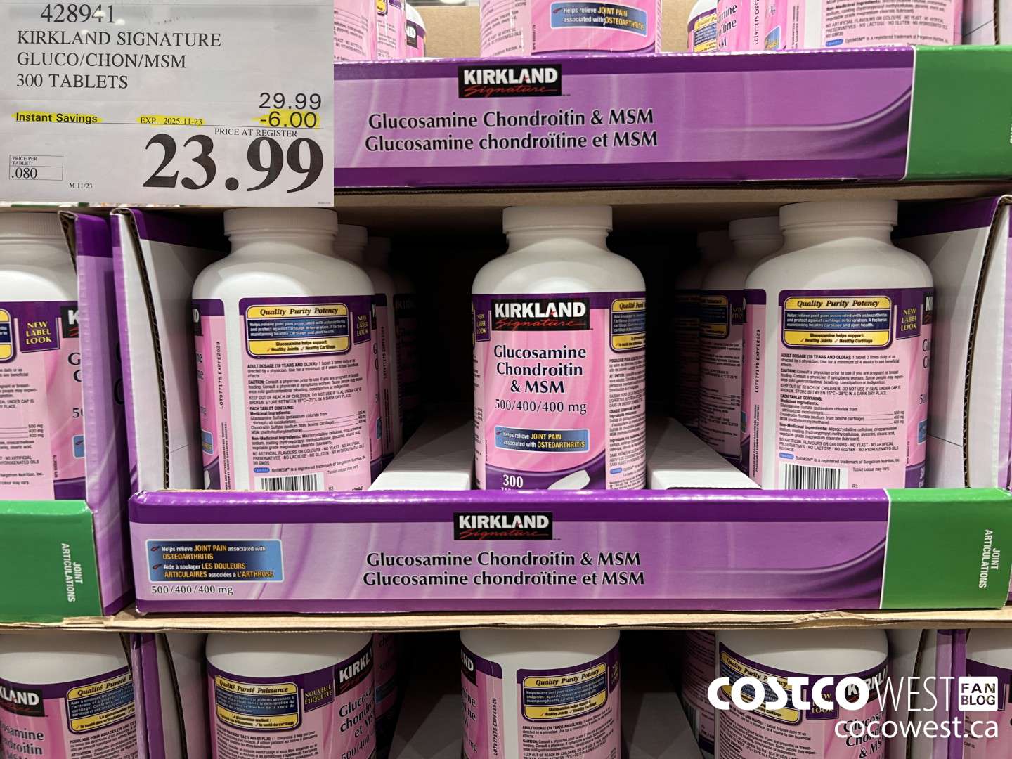428941 KIRKLAND SIGNATURE GLUCO/CHON/MSM 300 TABLETS ($6.00 INSTANT SAVINGS EXPIRES ON 2025-11-23) $23.99