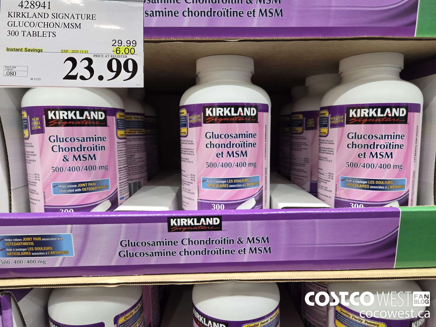 428941 KIRKLAND SIGNATURE GLUCO/CHON/MSM 300 TABLETS ($6.00 INSTANT SAVINGS EXPIRES ON 2025-11-23) $23.99