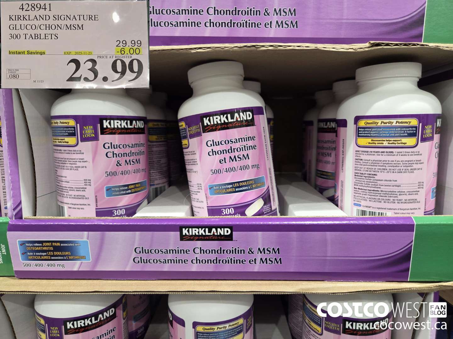 428941 KIRKLAND SIGNATURE GLUCO/CHON/MSM 300 TABLETS ($6.00 INSTANT SAVINGS EXPIRES ON 2025-11-23) $23.99