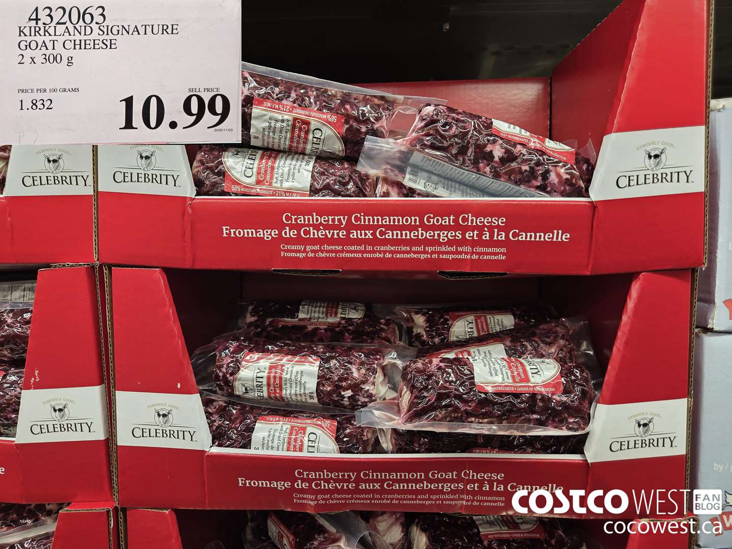 432063 KIRKLAND SIGNATURE GOAT CHEESE 2 x 300 g $10.99