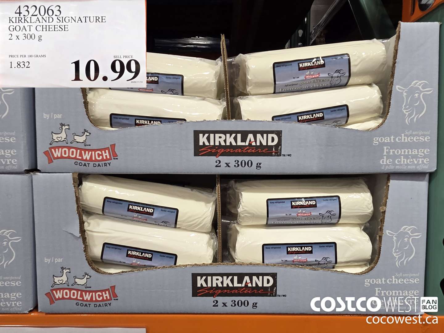432063 KIRKLAND SIGNATURE GOAT CHEESE 2 x 300 g $10.99