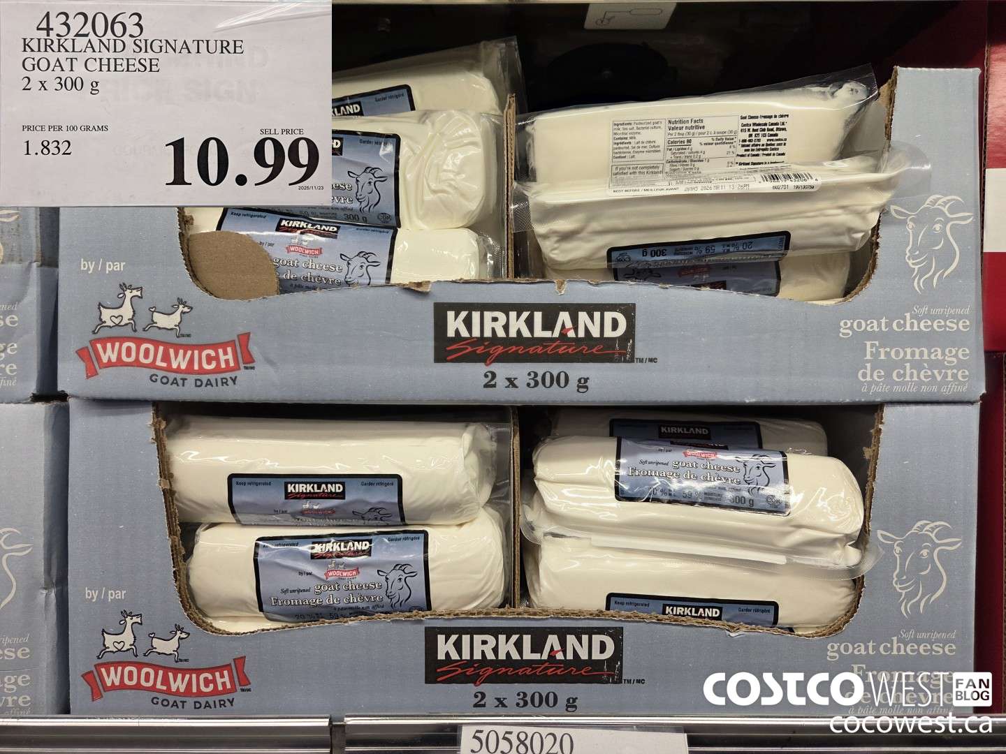 432063 KIRKLAND SIGNATURE GOAT CHEESE 2 x 300 g $10.99