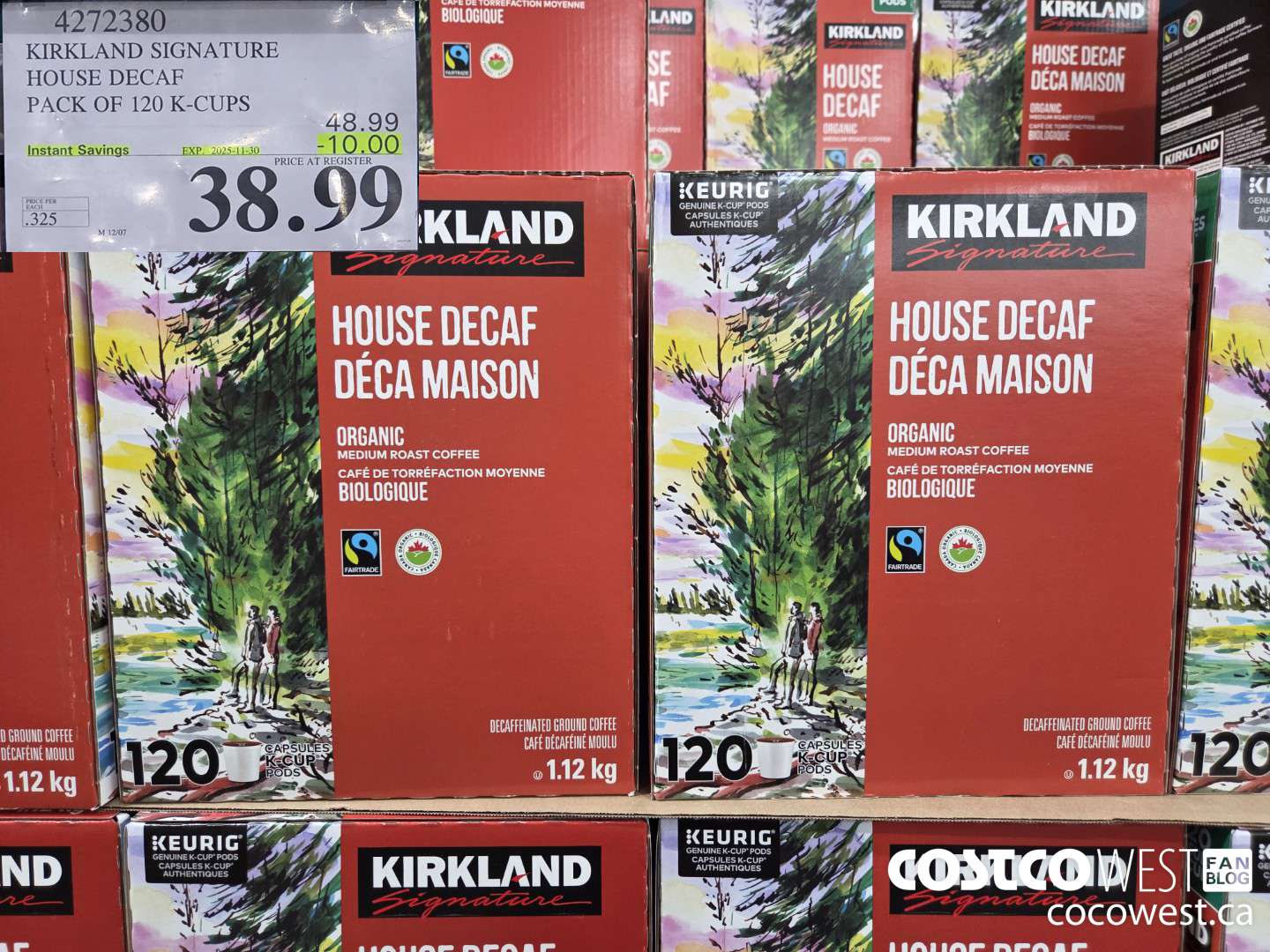 4272380 KIRKLAND SIGNATURE HOUSE DECAF PACK OF 120 K-CUPS ($10.00 INSTANT SAVINGS EXPIRES ON 2025-11-30) $38.99