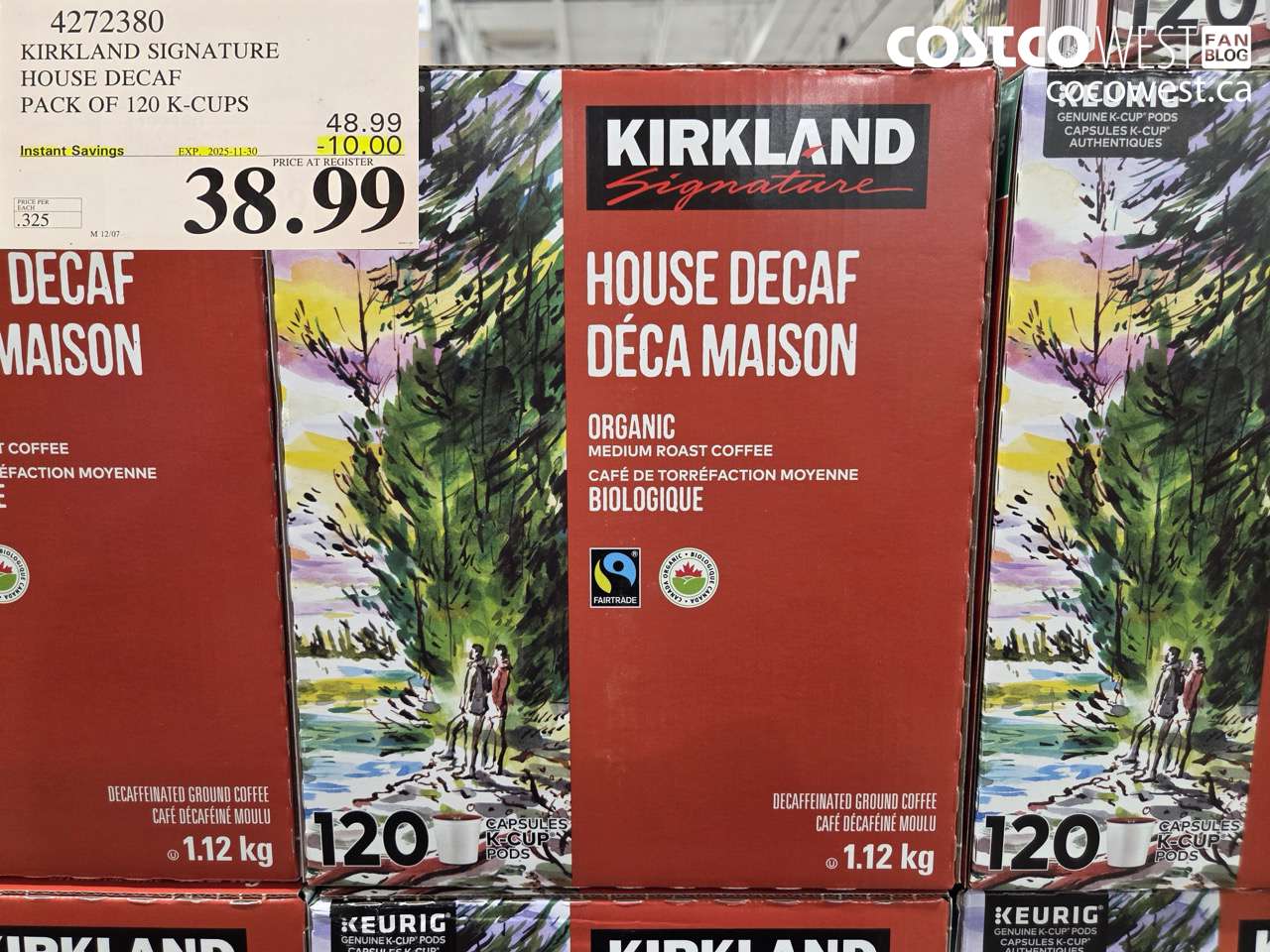 4272380 KIRKLAND SIGNATURE HOUSE DECAF PACK OF 120 K-CUPS ($10.00 INSTANT SAVINGS EXPIRES ON 2025-11-30) $38.99