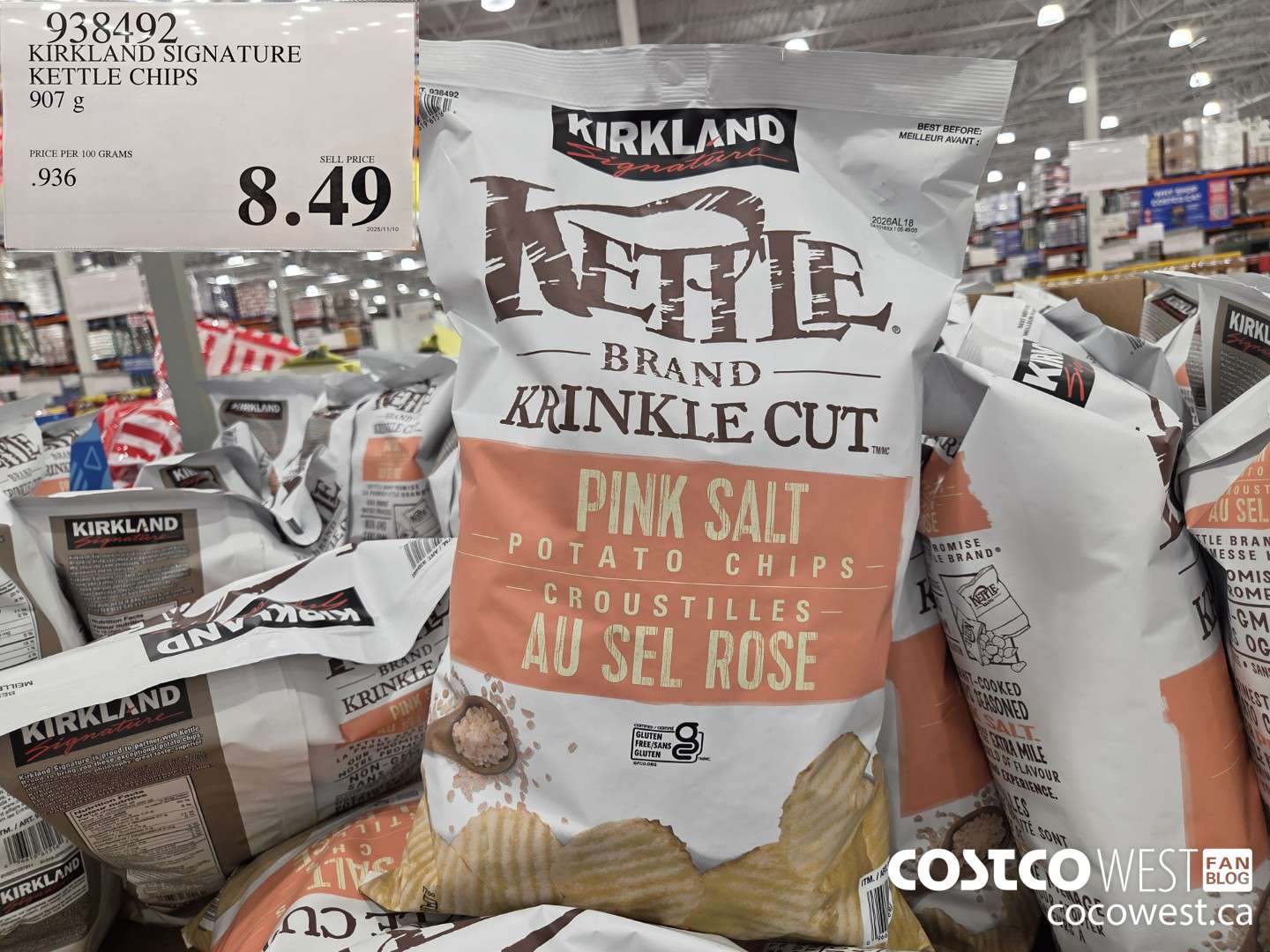 938492 KIRKLAND SIGNATURE KETTLE CHIPS 907G $8.49