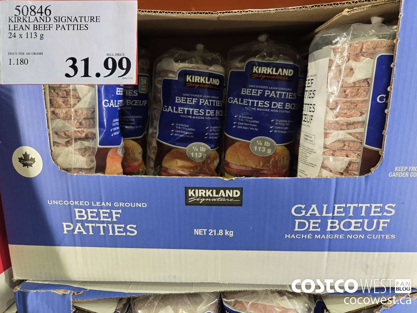50846 KIRKLAND SIGNATURE LEAN BEEF PATTIES 24 x 113 g $31.99