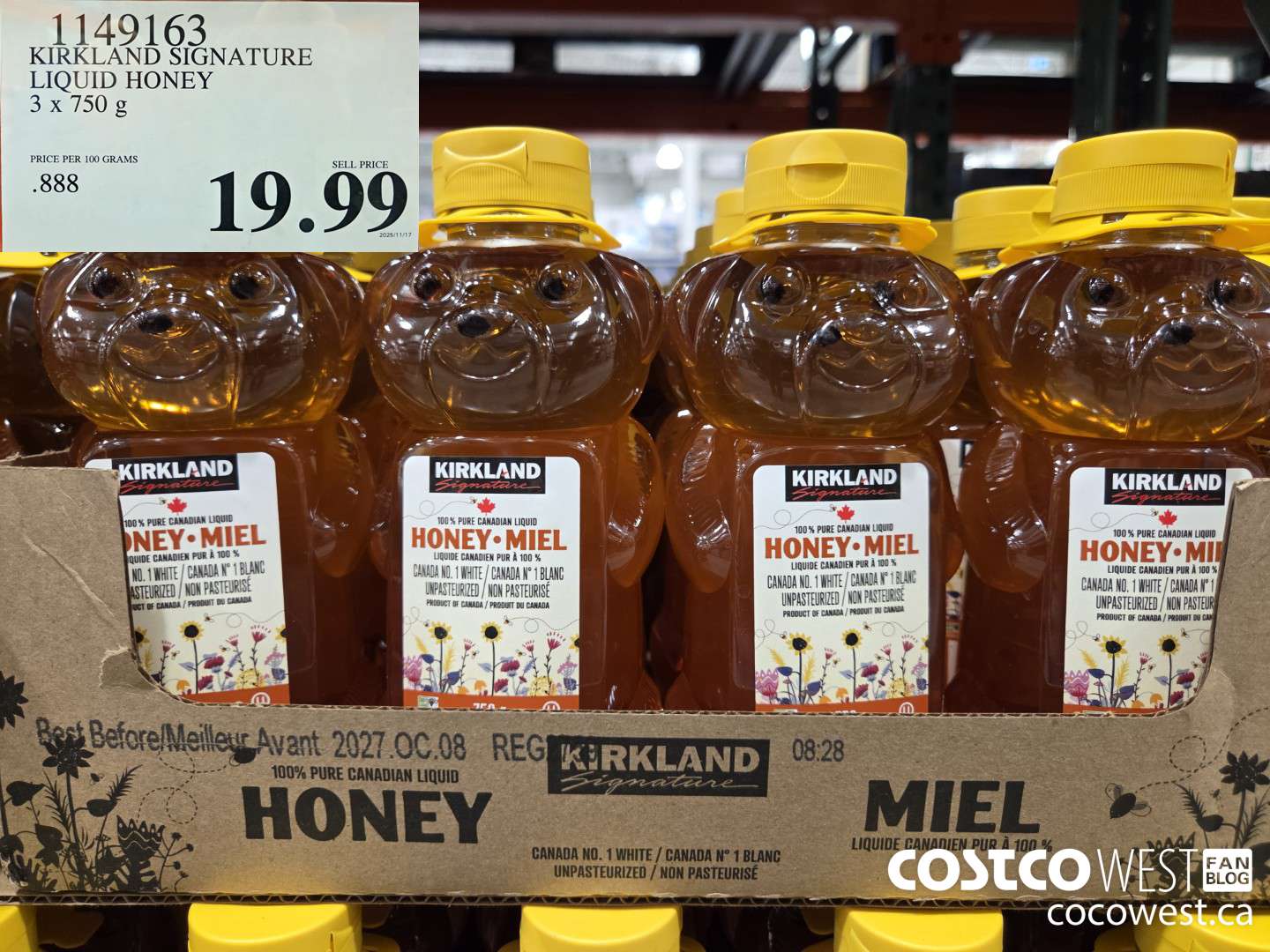 1149163 KIRKLAND SIGNATURE LIQUID HONEY 3 x 750 g $19.99