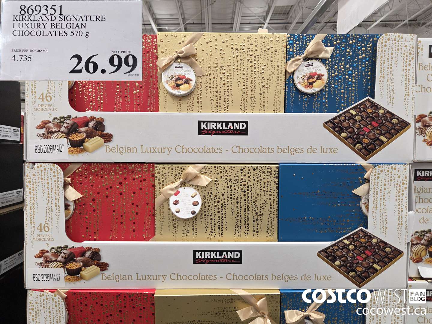 869351 KIRKLAND SIGNATURE LUXURY BELGIAN CHOCOLATES 570 g $26.99