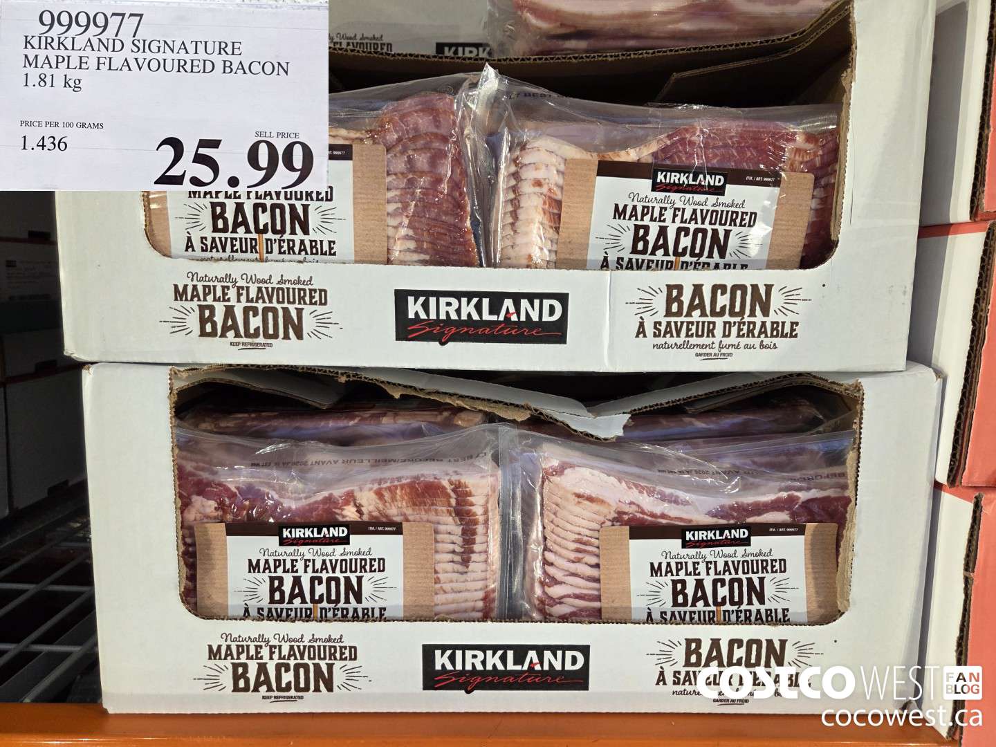 999977 KIRKLAND SIGNATURE MAPLE FLAVOURED BACON 1.81 KG $26.99