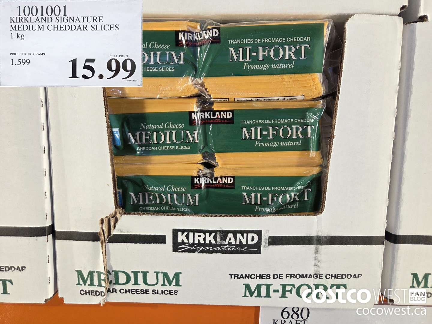 1001001 KIRKLAND SIGNATURE MEDIUM CHEDDAR SLICES 1 kg $15.99