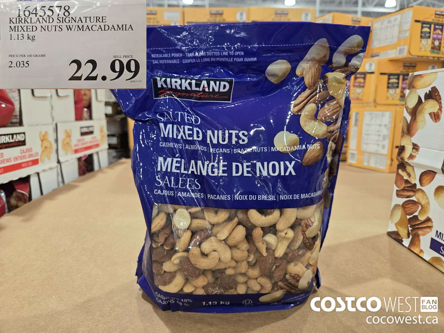 1645578 KIRKLAND SIGNATURE MIXED NUTS W/MACADAMIA 1.13 kg $22.99