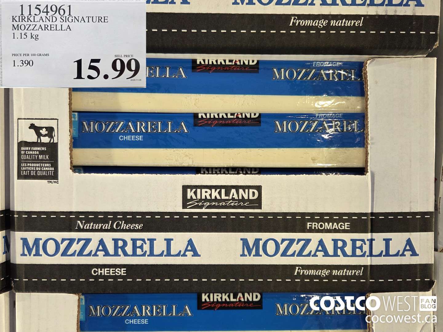 1154961 KIRKLAND SIGNATURE MOZZARELLA 1.15 KG $15.99