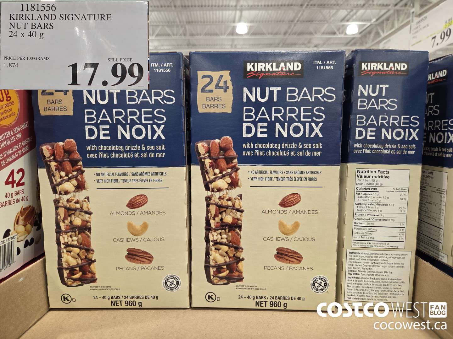 1181556 KIRKLAND SIGNATURE NUT BARS 24 X 40G $17.99