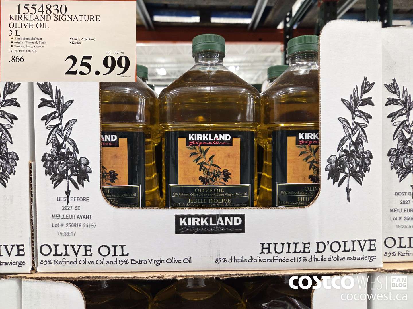 1554830 KIRKLAND SIGNATURE OLIVE OIL 3 L $25.99