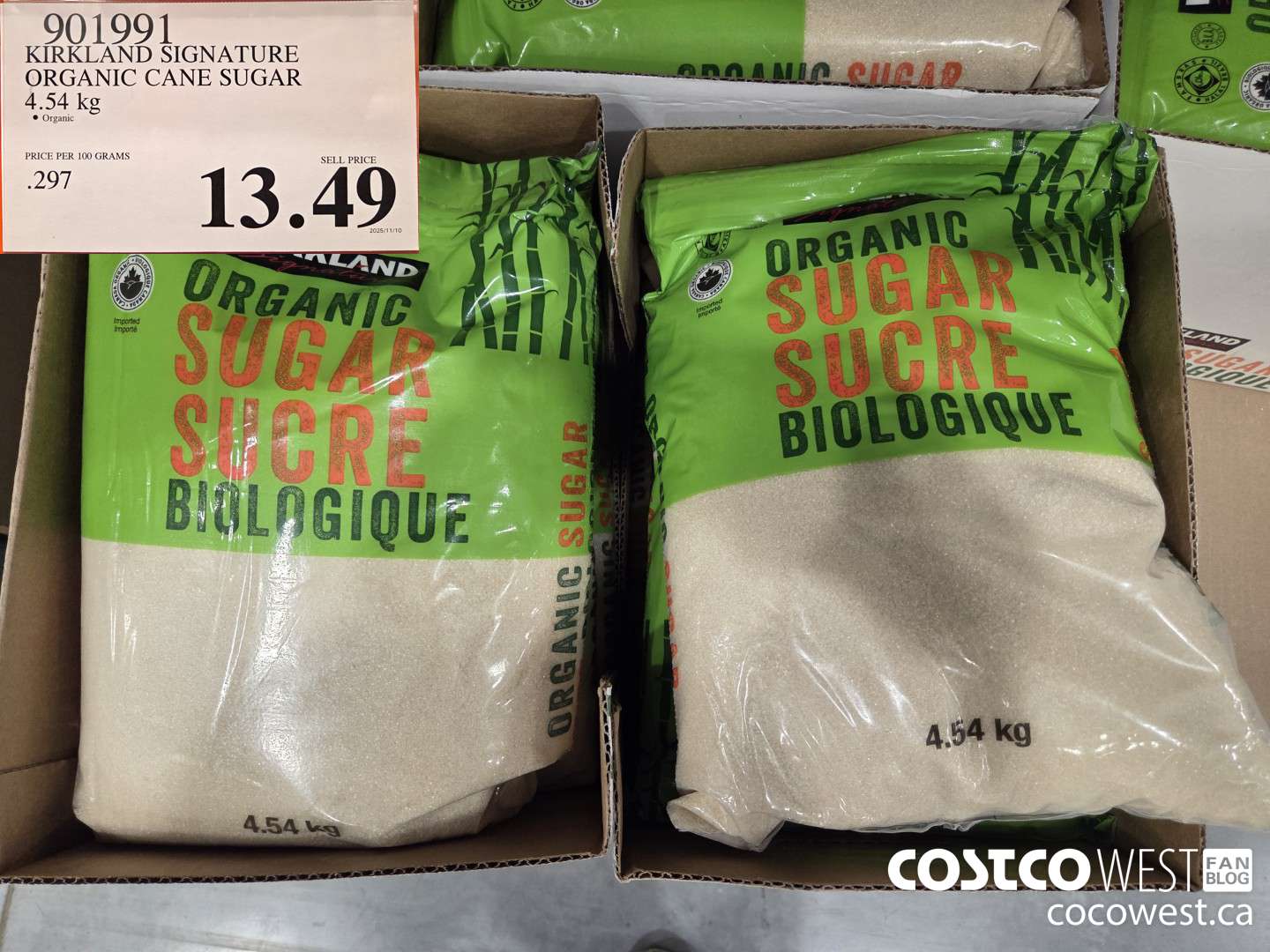 901991 KIRKLAND SIGNATURE ORGANIC CANE SUGAR 4.54 kg $13.49