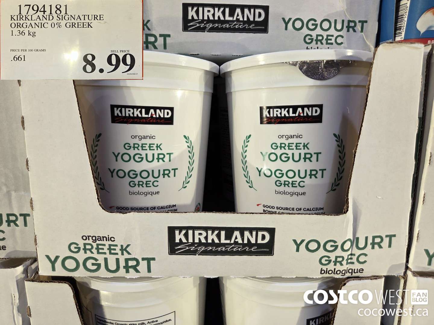 1794181 KIRKLAND SIGNATURE ORGANIC GREEK YOGURT 1.36 KG $8.99