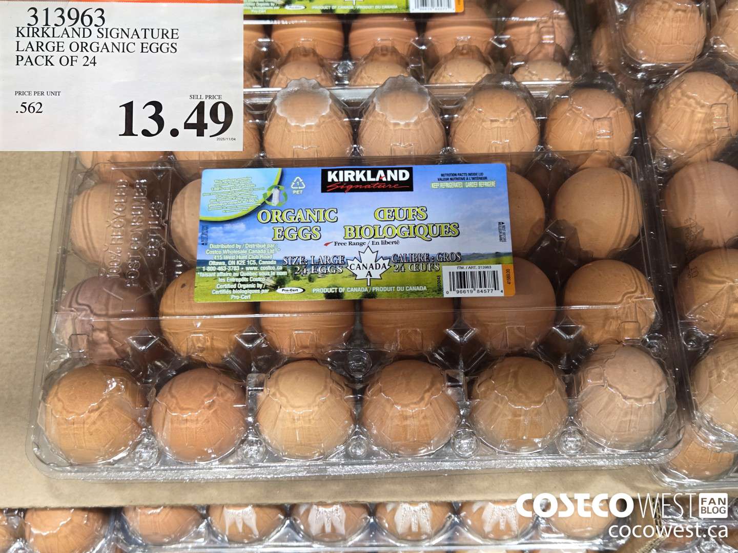 313963 KIRKLAND SIGNATURE ORGANIC LARGE EGGS 2 dozen $13.49