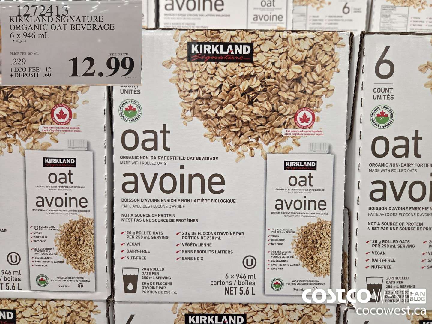 1272413 KIRKLAND SIGNATURE ORGANIC OAT BEVERAGE 6 x 946 mL $12.99