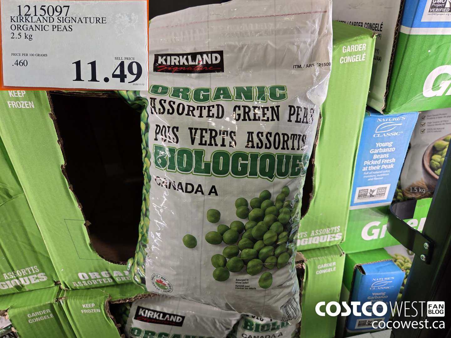 1215097 KIRKLAND SIGNATURE ORGANIC PEAS 2.5 kg $11.49