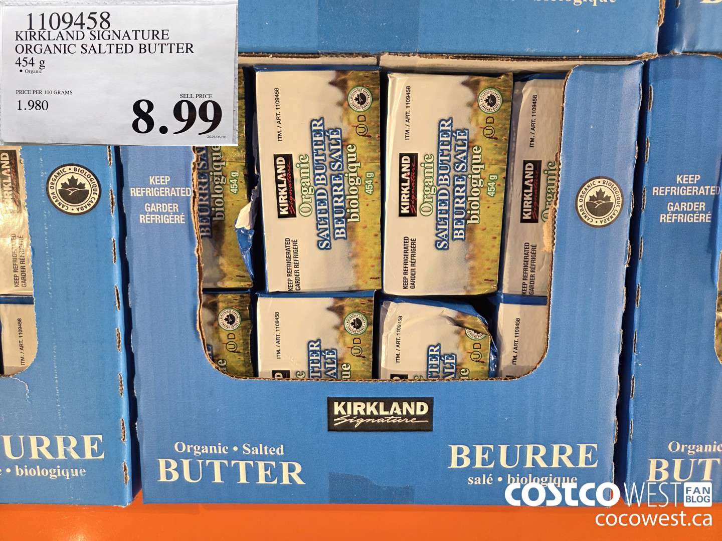 1109458 KIRKLAND SIGNATURE ORGANIC SALTED BUTTER 454 g $8.99