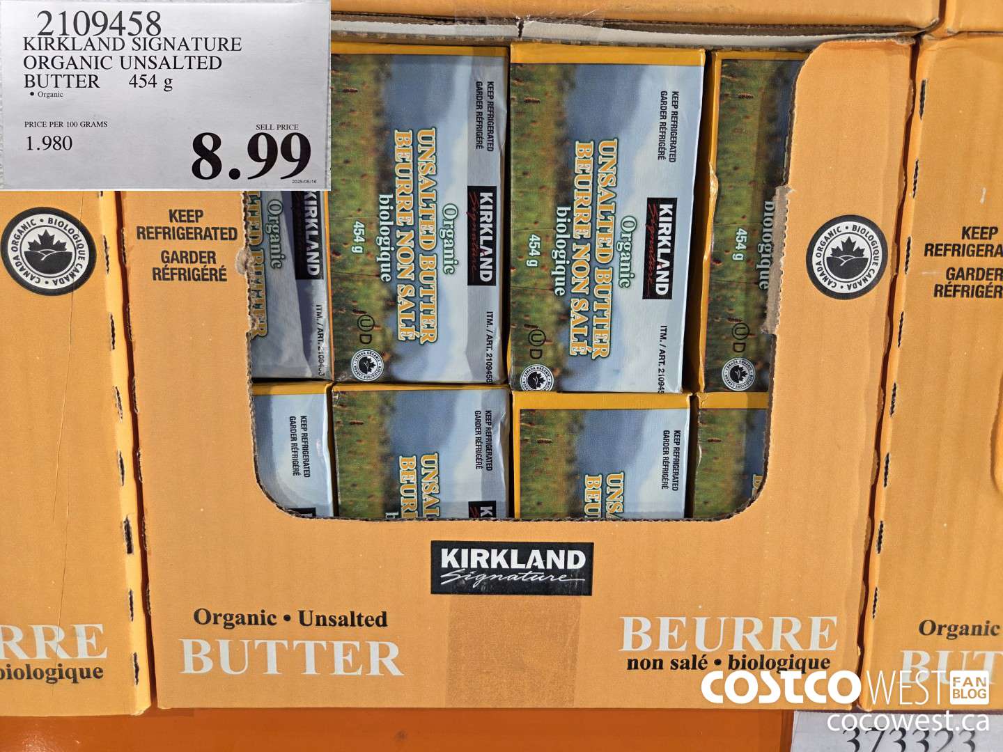 2109458 KIRKLAND SIGNATURE ORGANIC UNSALTED BUTTER $8.99