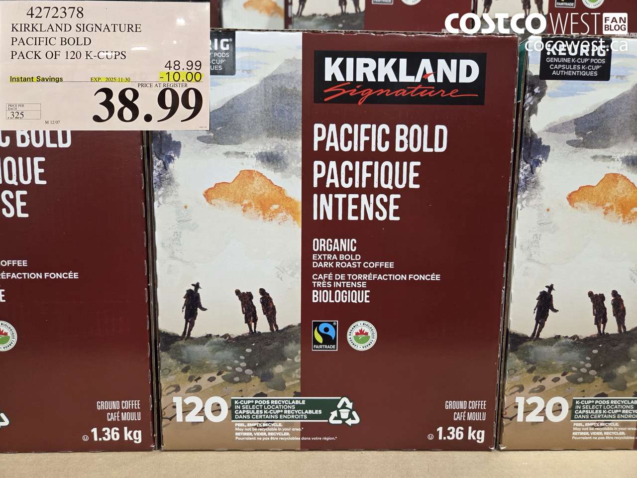 4272378 KIRKLAND SIGNATURE PACIFIC BOLD PACK OF 120 K-CUPS ($10.00 INSTANT SAVINGS EXPIRES ON 2025-11-30) $38.99
