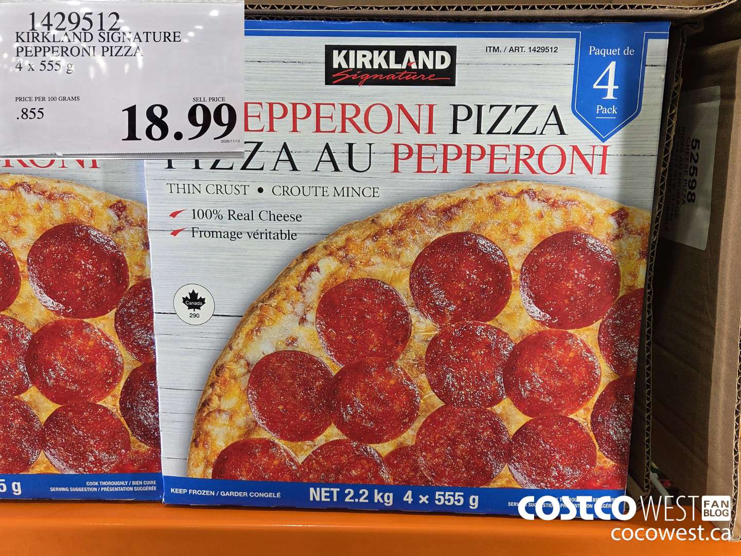 1429512 KIRKLAND SIGNATURE PEPPERONI PIZZA 4 x 555 g $18.99