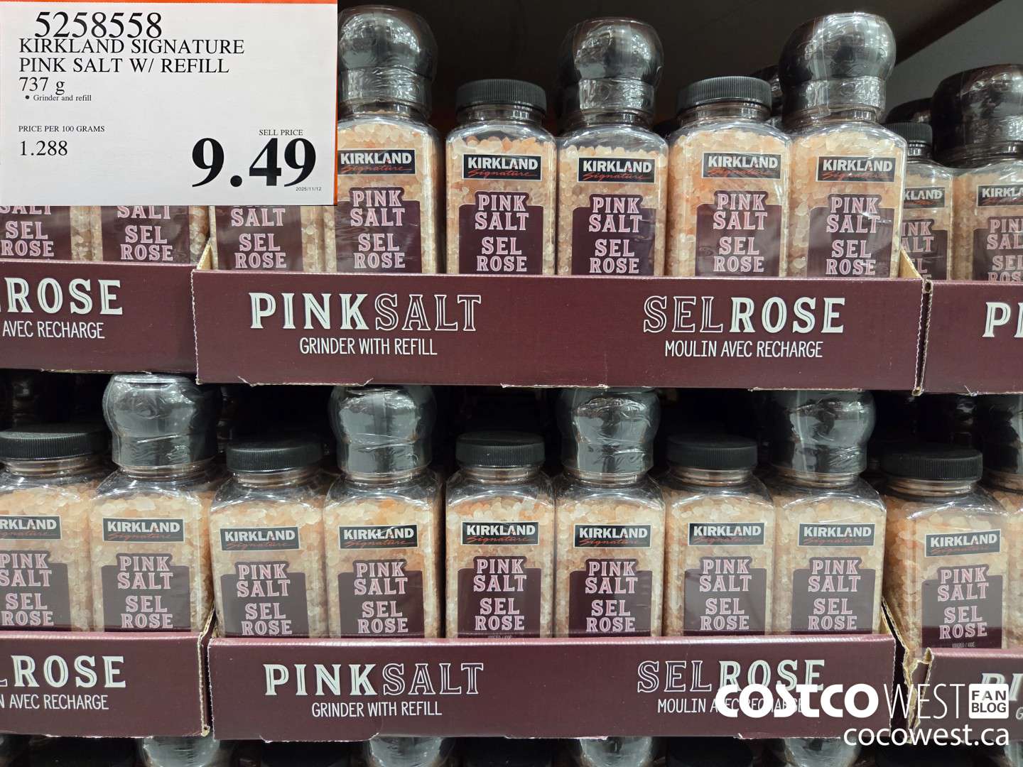 5258558 KIRKLAND SIGNATURE PINK SALT W/ REFILL 737 g $9.49