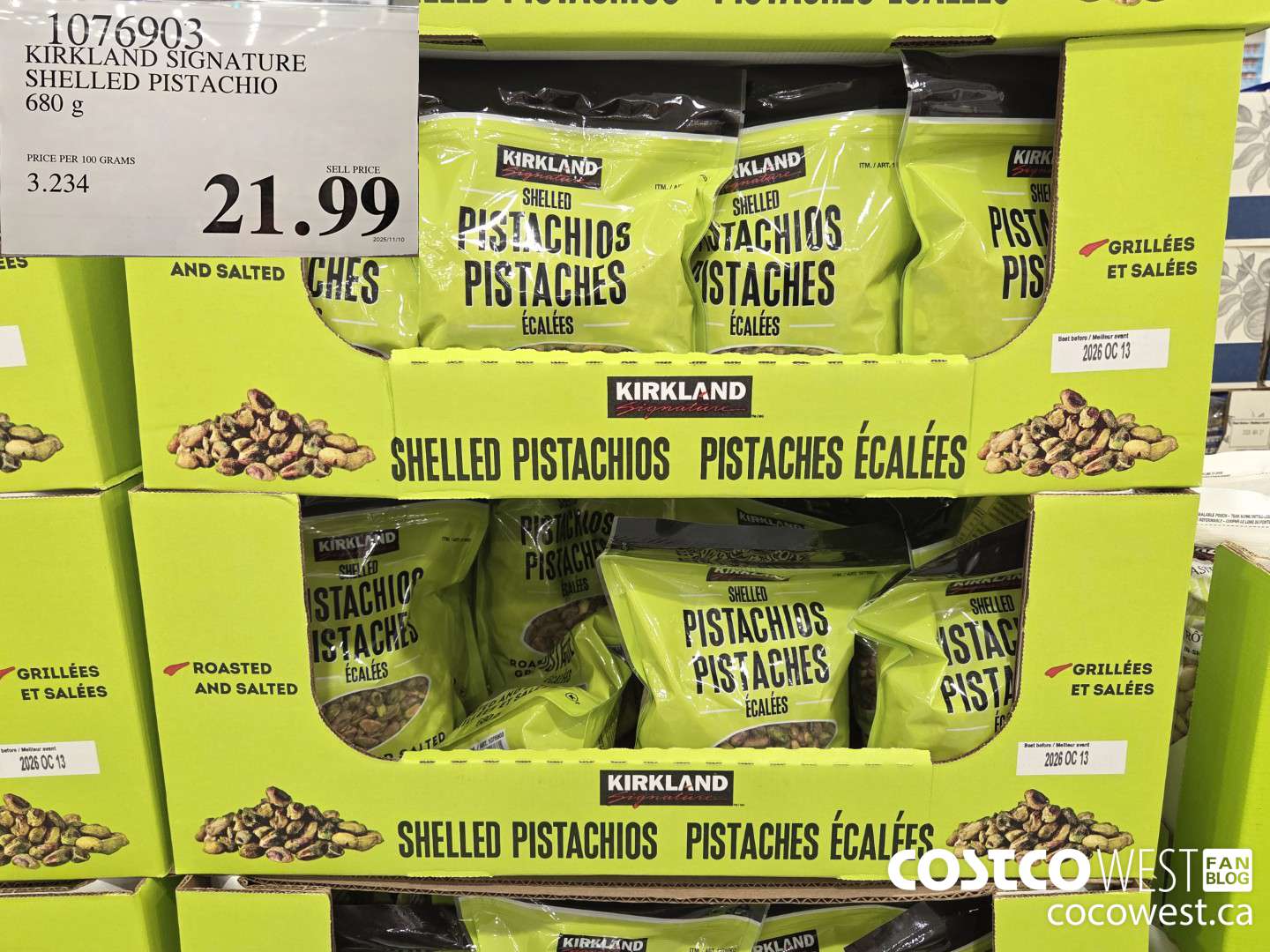 1076903 KIRKLAND SIGNATURE PISTACHIOS SHELLED 680G $21.99