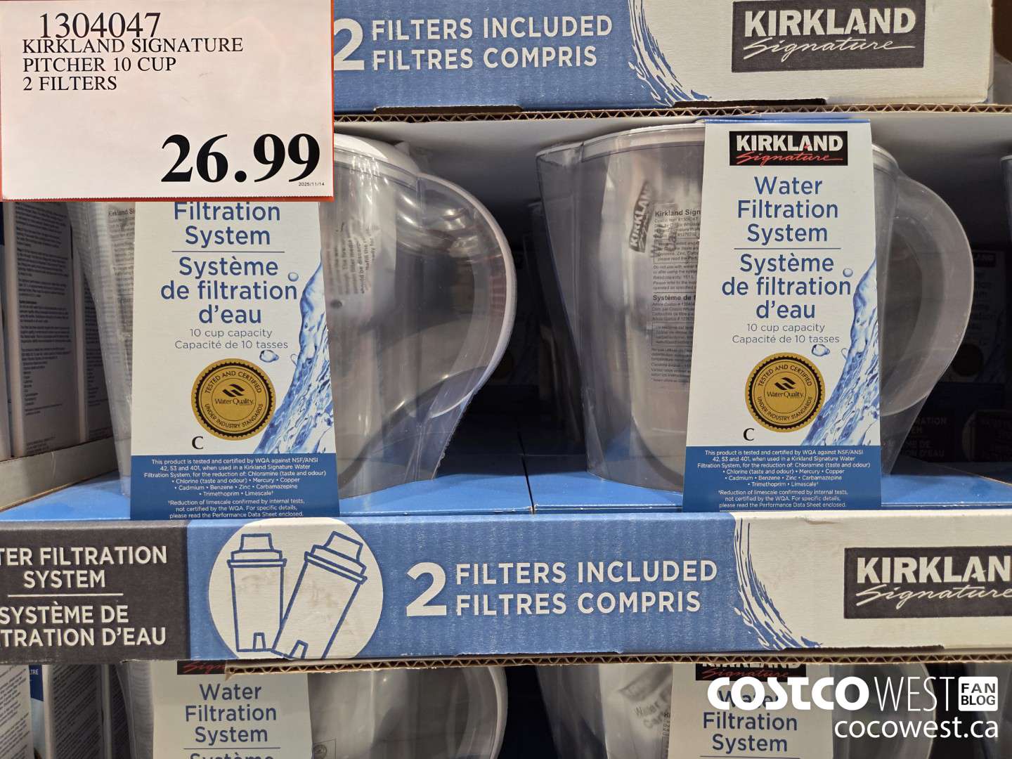 1304047 KIRKLAND SIGNATURE PITCHER 10 CUP 2 FILTERS $26.99