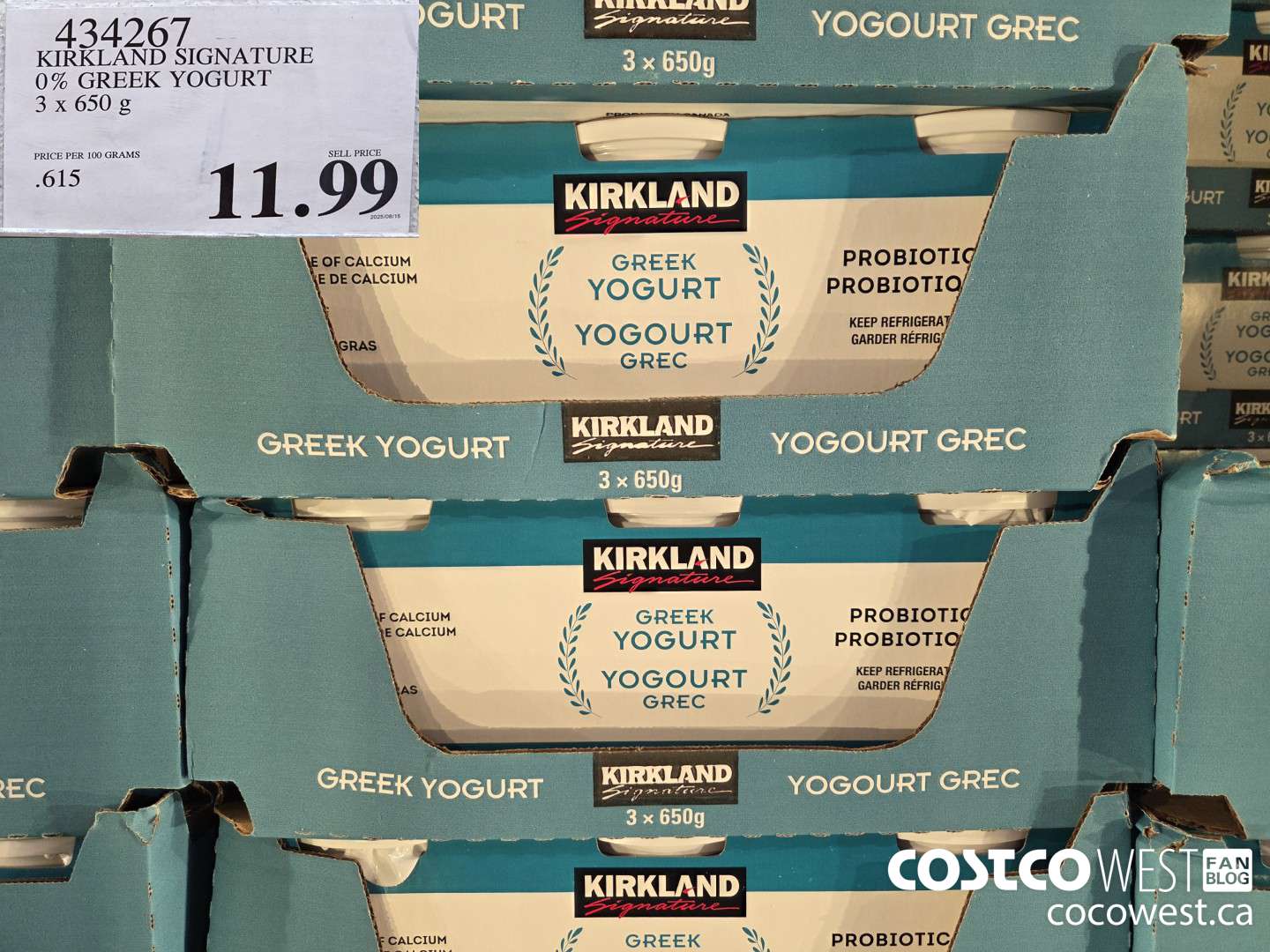 434267 KIRKLAND SIGNATURE PLAIN 0% GREEK YOGURT 3 X 650 G $11.99
