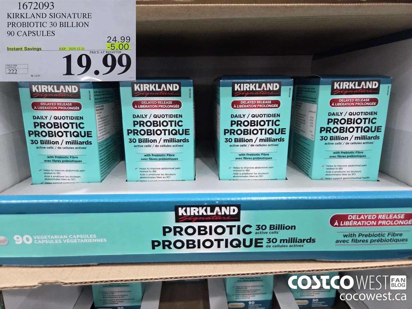 1672093 KIRKLAND SIGNATURE PROBIOTIC 30 BILLION 90 VEGETARIAN CAPSULES ($5.00 INSTANT SAVINGS EXPIRES ON 2025-12-21) $19.99