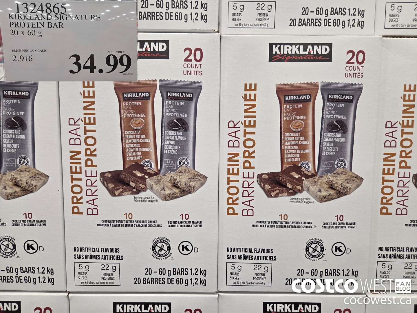 1324865 KIRKLAND SIGNATURE PROTEIN BAR VARIETY 20 X 60G $34.99