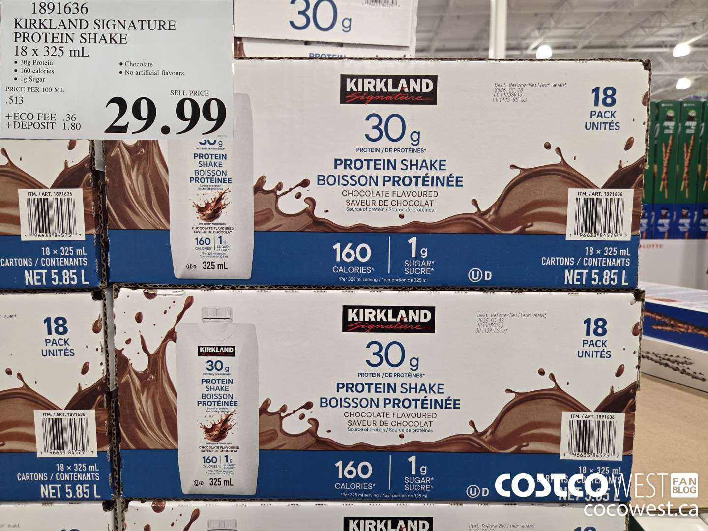 1891636 KIRKLAND SIGNATURE PROTEIN SHAKE 18 x 325 mL $29.99