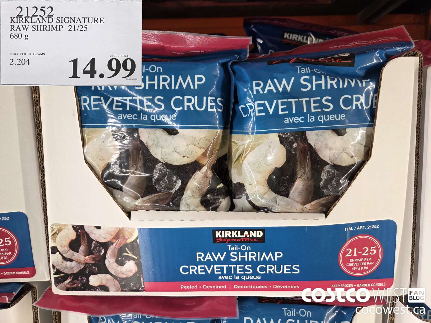 21252 KIRKLAND SIGNATURE RAW SHRIMP 21/25 680 g $14.99