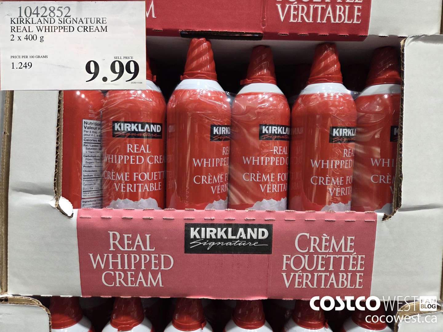 1042852 KIRKLAND SIGNATURE REAL WHIPPED CREAM 2 x 400 g $9.99