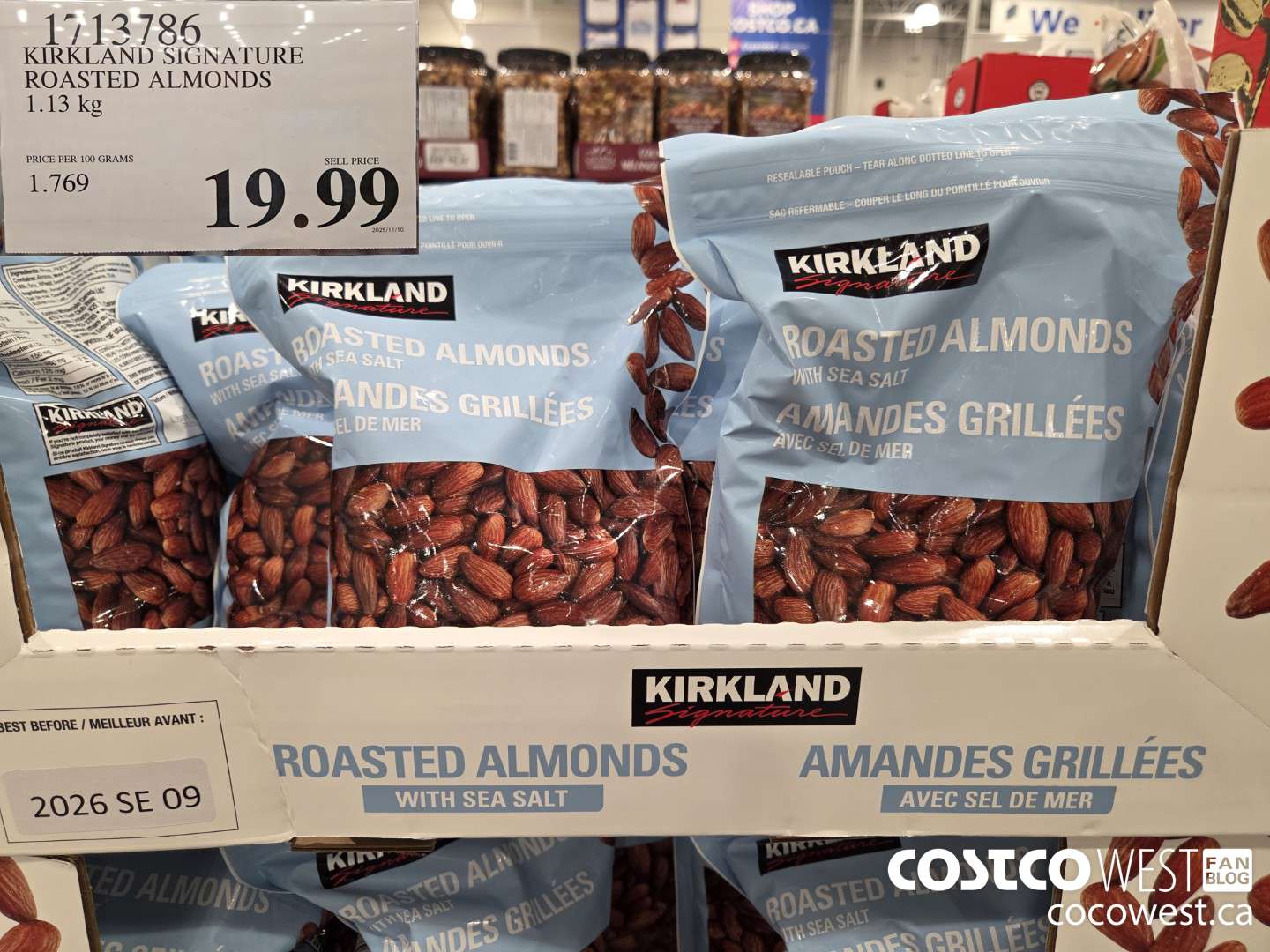 1713786 KIRKLAND SIGNATURE ROASTED ALMONDS 1.13 kg $19.99
