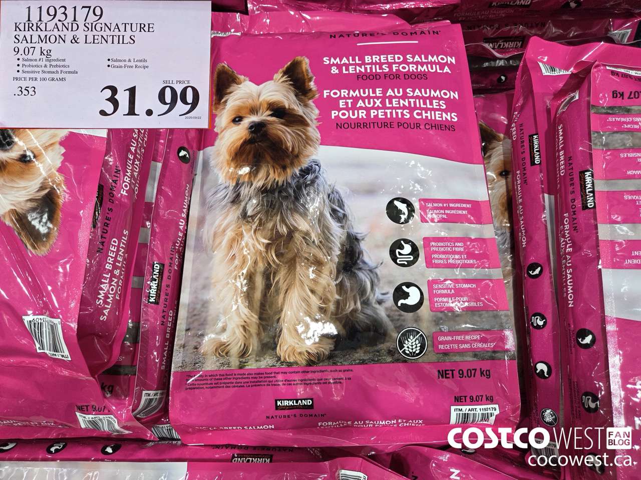 1193179 KIRKLAND SIGNATURE SALMON & LENTILS 9.07KG $31.99