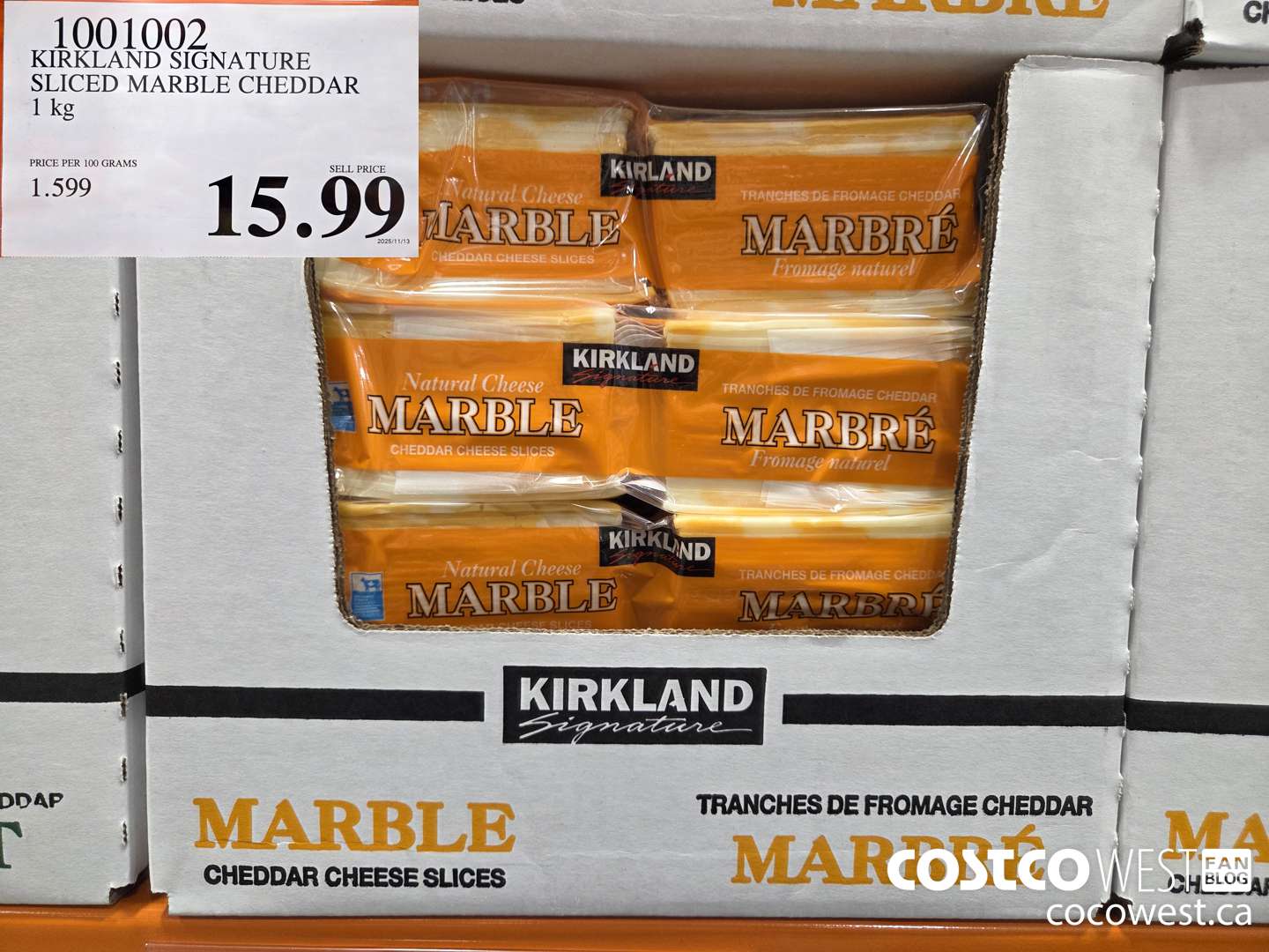 1001002 KIRKLAND SIGNATURE SLICED MARBLE CHEDDAR 1 kg $15.99