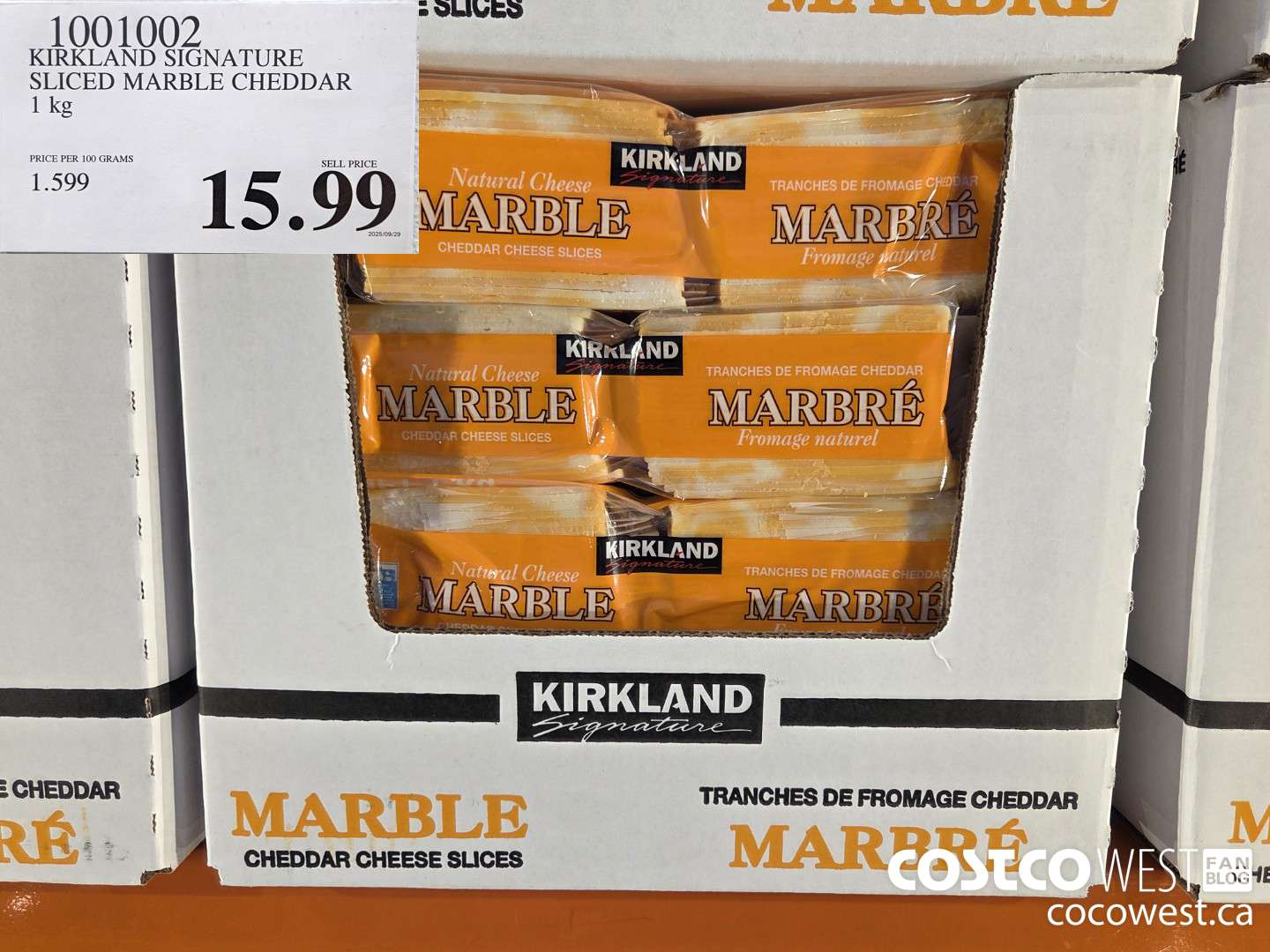 1001002 KIRKLAND SIGNATURE SLICED MARBLE CHEDDAR 1 kg $15.99