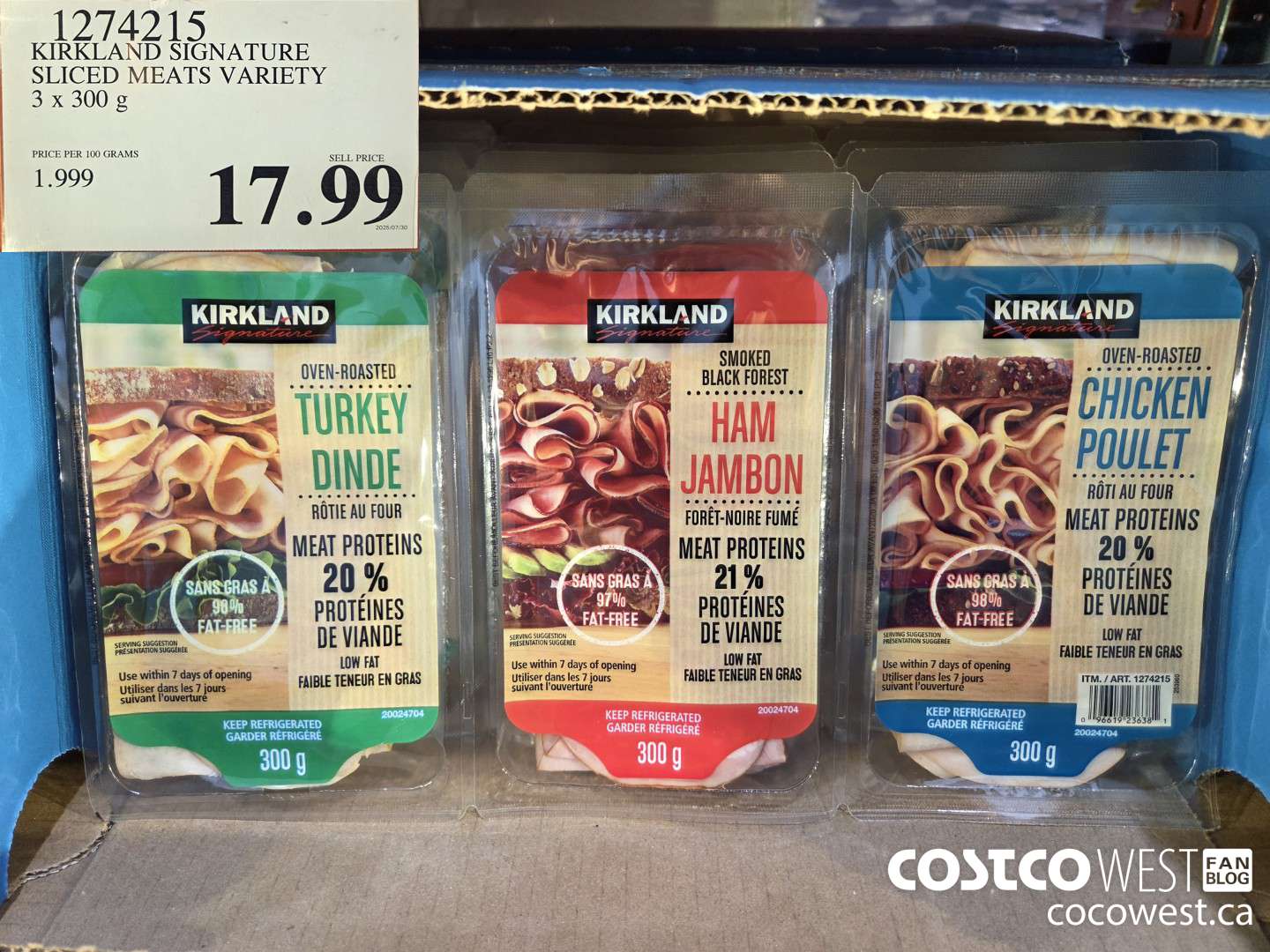 1274215 KIRKLAND SIGNATURE SLICED MEAT VARIETY 3 x 300 g $17.99