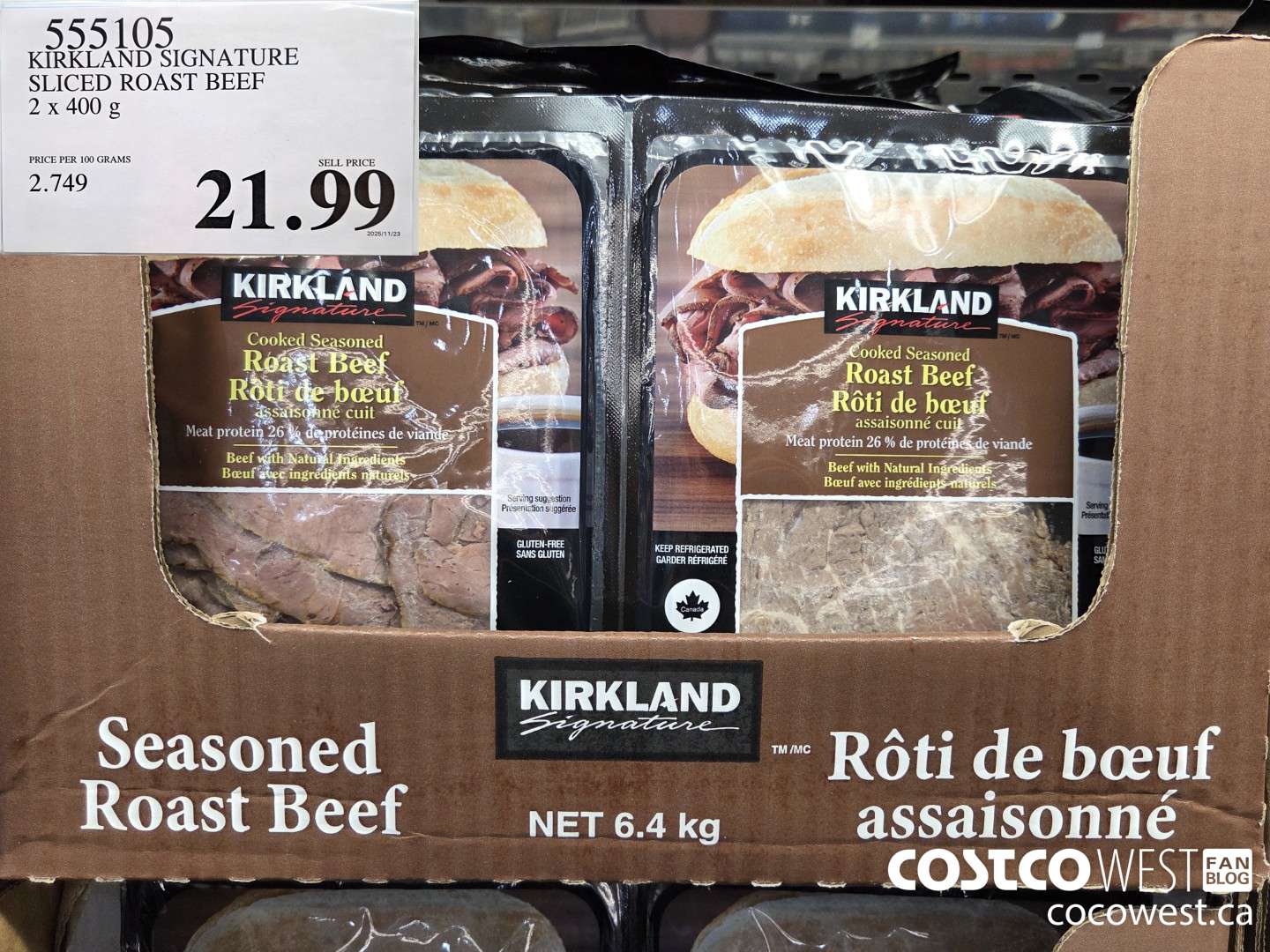 555105 KIRKLAND SIGNATURE SLICED ROAST BEEF 2 x 400 g $21.99