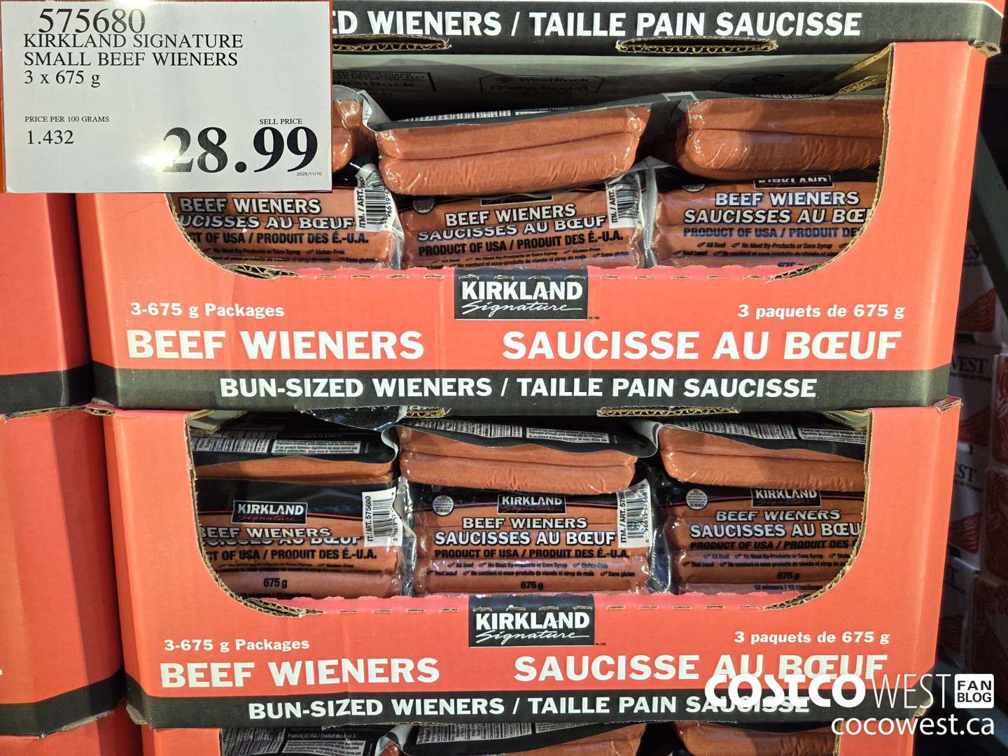 575680 KIRKLAND SIGNATURE SMALL BEEF WIENERS 3 x 675 g $28.99