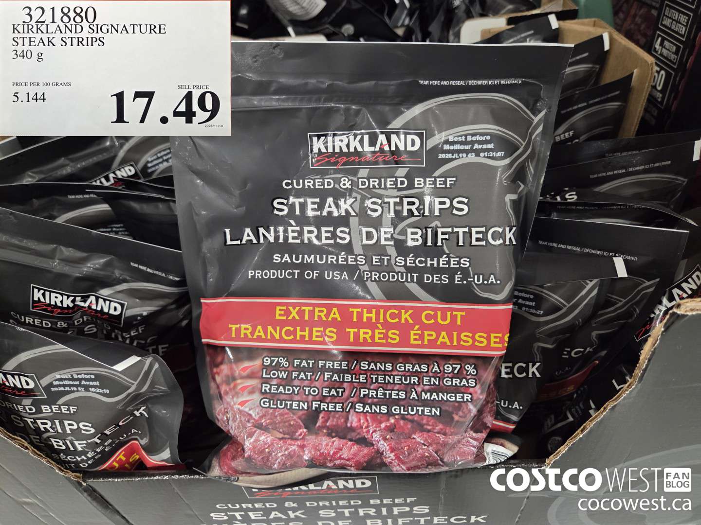 321880 KIRKLAND SIGNATURE STEAK STRIPS 340 g $17.49