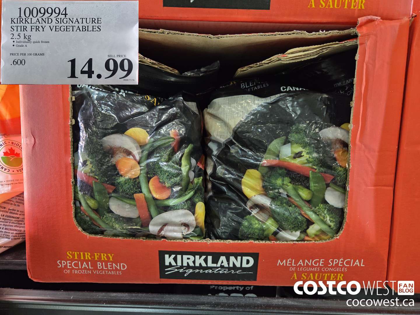 1009994 KIRKLAND SIGNATURE STIR FRY VEGETABLES 2.5 kg $14.99