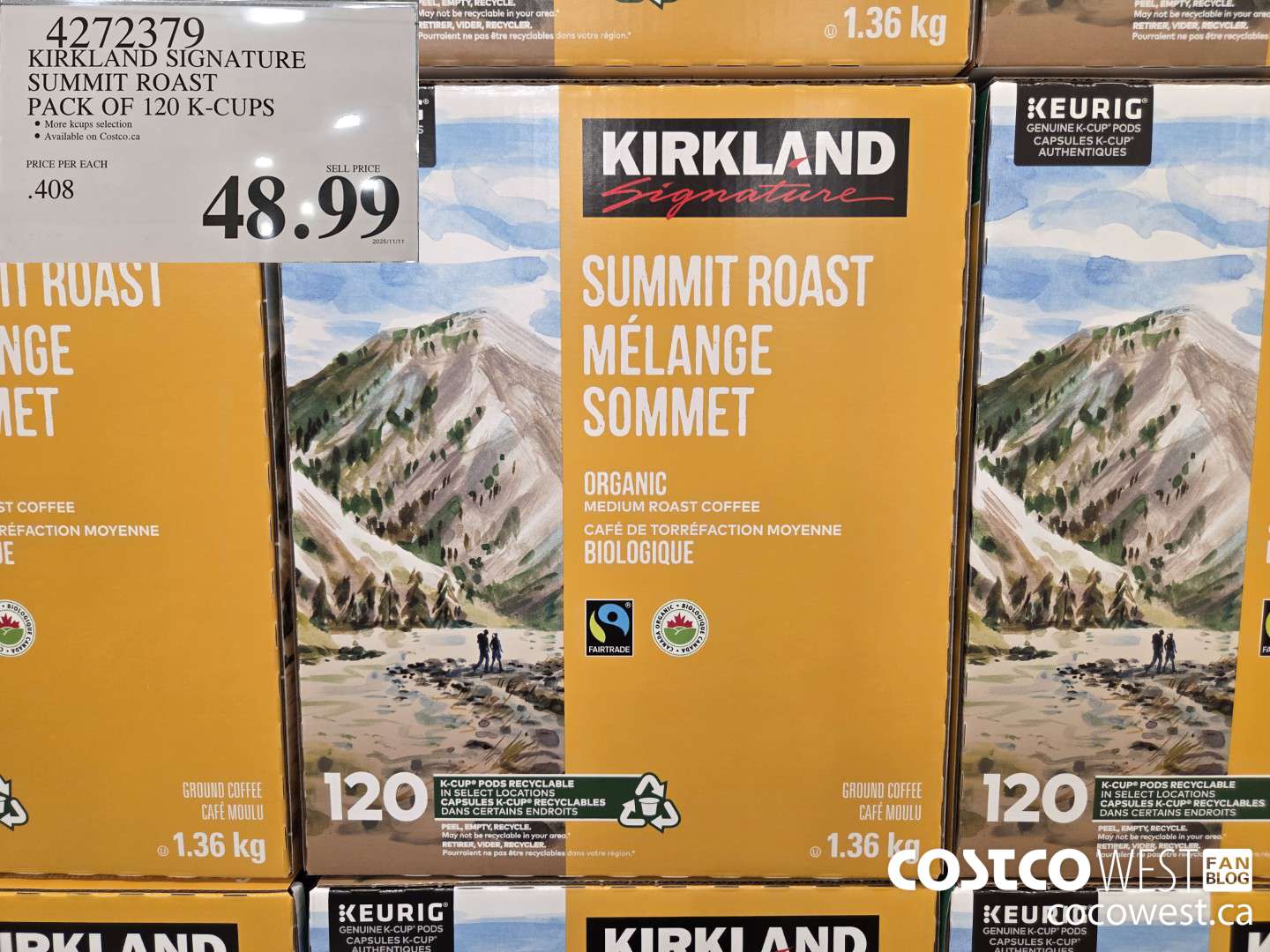 4272379 KIRKLAND SIGNATURE SUMMIT MEDIUM ROAST PACK OF 120 K-CUPS $48.99