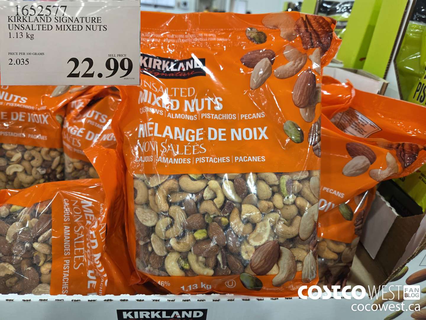 1652577 KIRKLAND SIGNATURE UNSALTED MIXED NUTS 1.13 kg $22.99