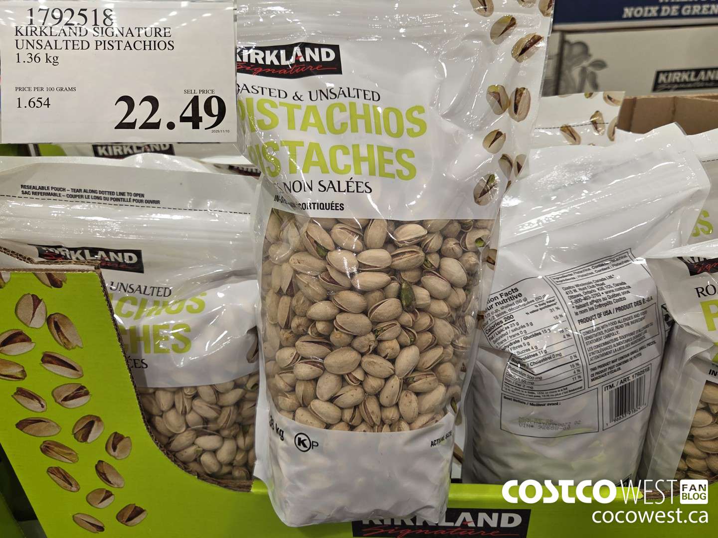 1792518 KIRKLAND SIGNATURE UNSALTED PISTACHIOS 1.36 kg $22.49